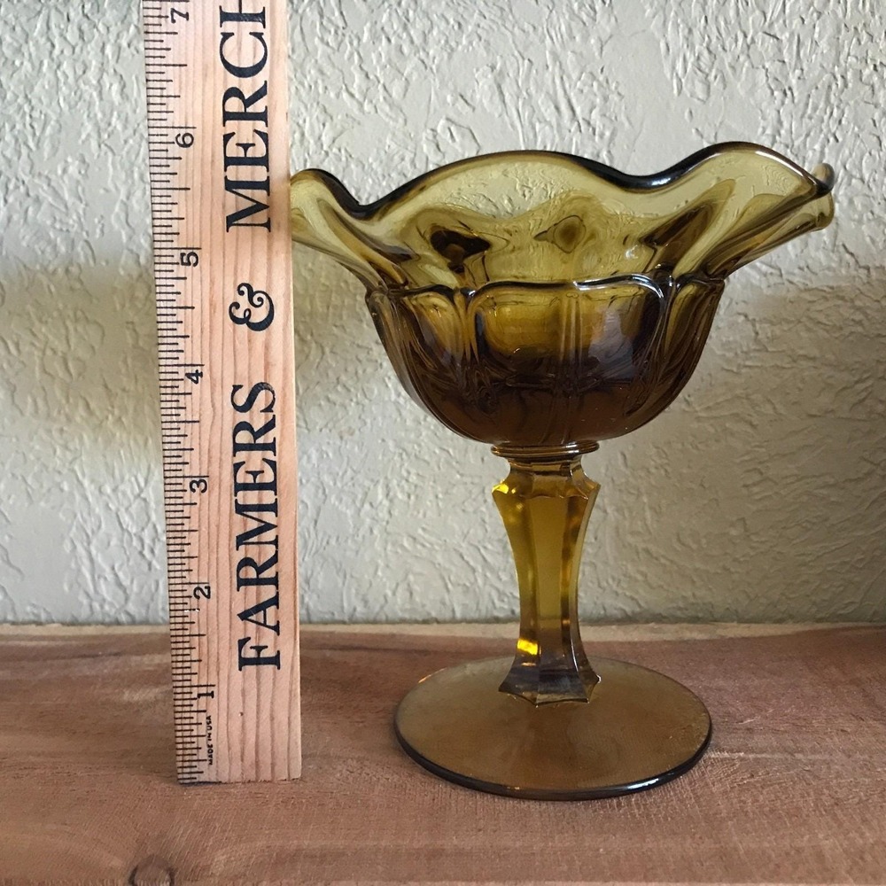 VTG Fenton‎ for Red Cliff Amber Glass Grape Compote Ruffled Pedestal Candy Dish - Picture 7 of 9